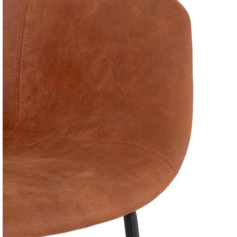 Design bar stool with black metal foot microfiber armrests TANOU (brown) - image 62297
