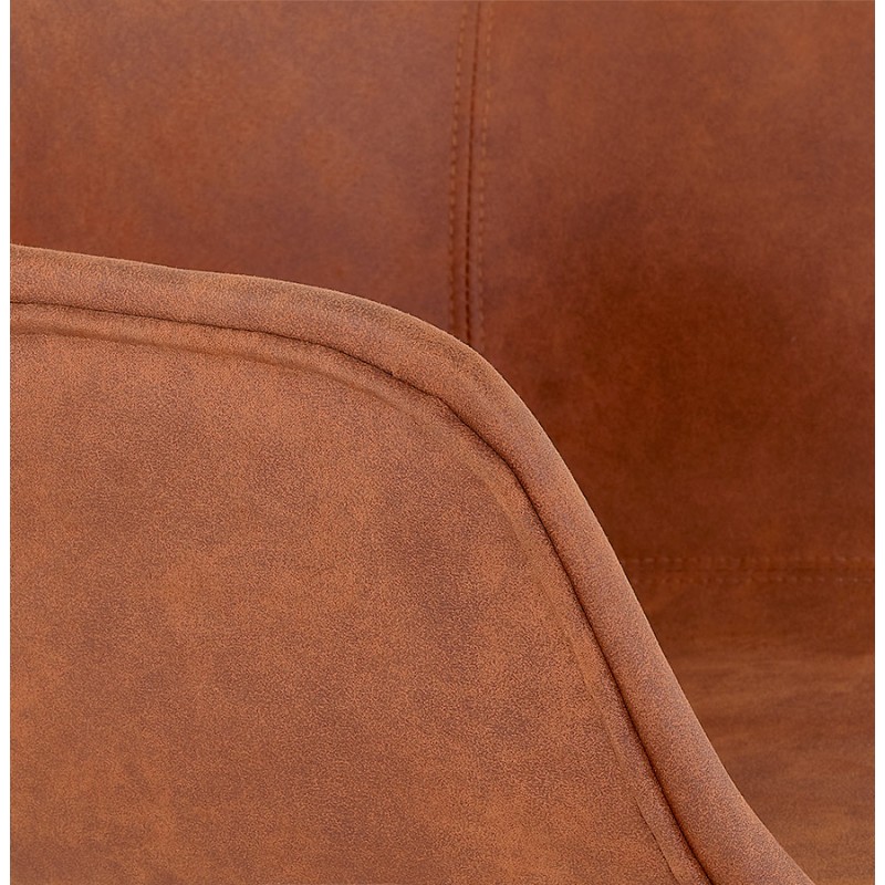 Design bar stool with black metal foot microfiber armrests TANOU (brown) - image 62298