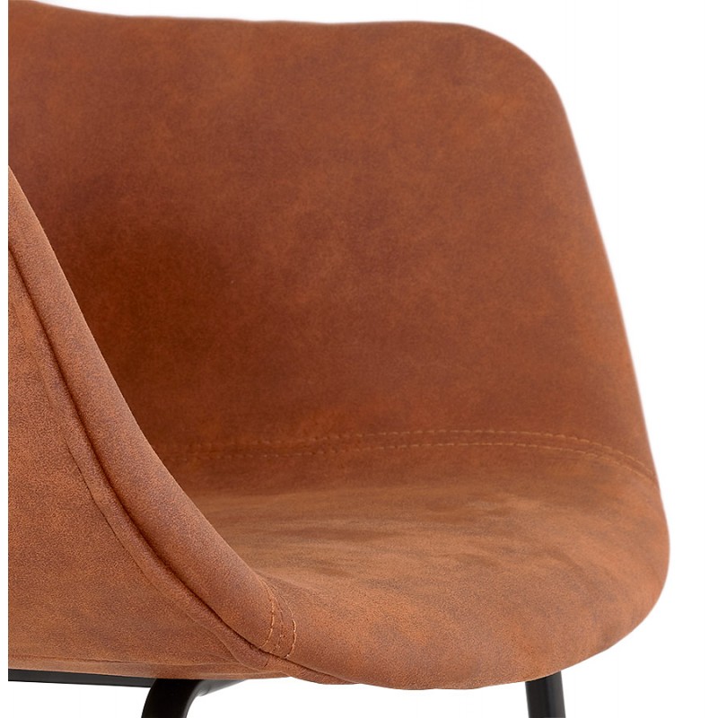 Design bar stool with black metal foot microfiber armrests TANOU (brown) - image 62299