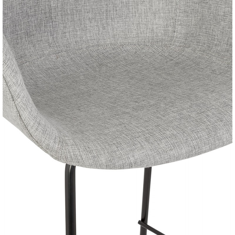 Design bar stool with armrests in black metal feet fabric PONZA (grey) - image 62320
