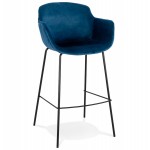 Design bar stool with black metal foot velvet armrests CALOI (blue)