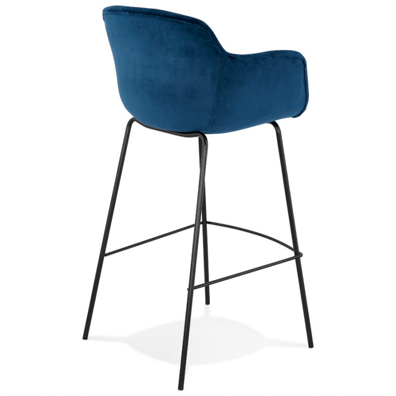 Design bar stool with black metal foot velvet armrests CALOI (blue) - image 62328