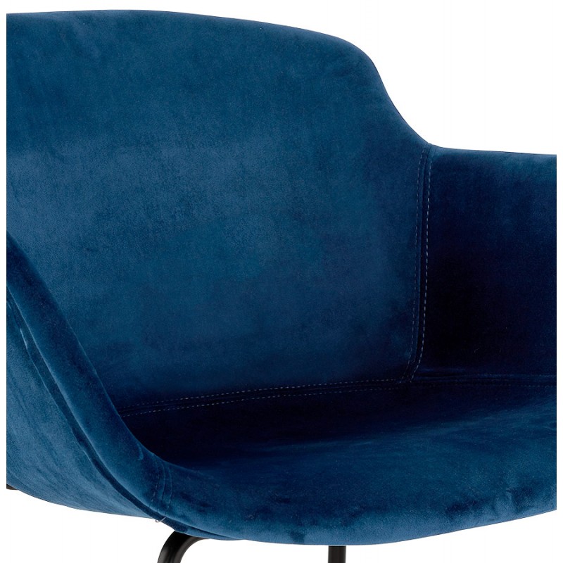 Design bar stool with black metal foot velvet armrests CALOI (blue) - image 62330