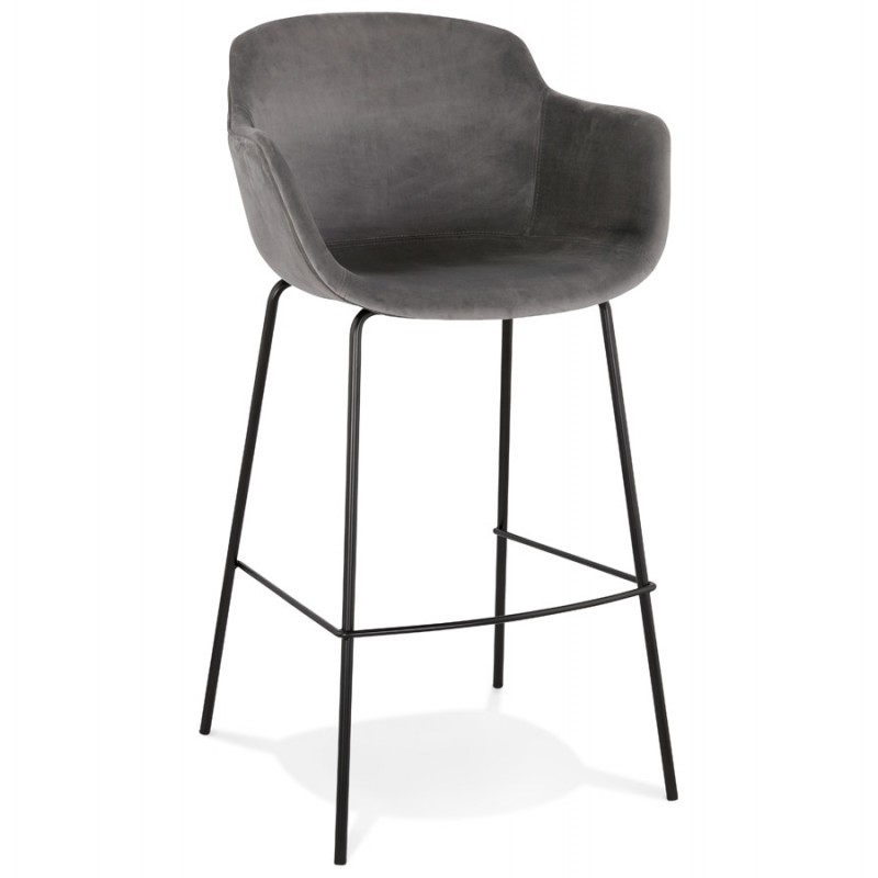 Design bar stool with black metal foot velvet armrests CALOI (grey) - image 62349