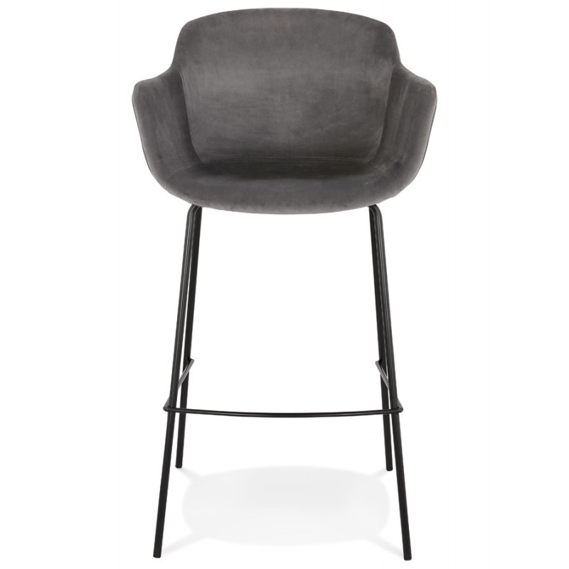 Design bar stool with black metal foot velvet armrests CALOI (grey) - image 62350