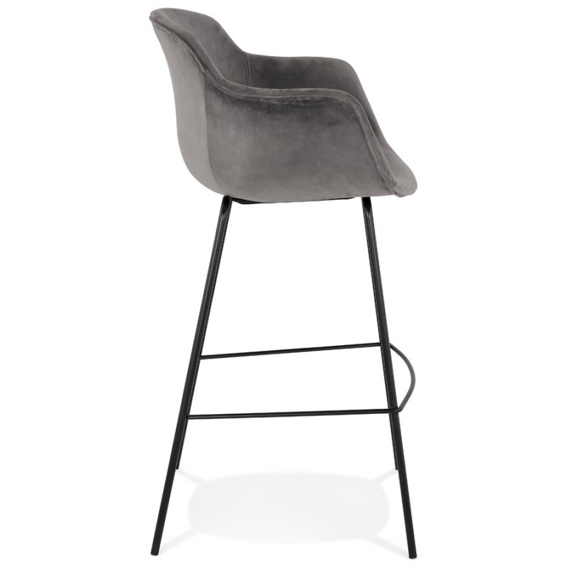 Design bar stool with black metal foot velvet armrests CALOI (grey) - image 62351