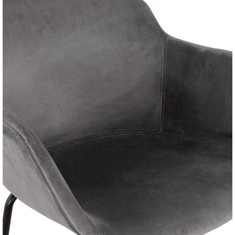 Design Barhocker mit schwarzen Metallfuß-Samtarmlehnen CALOI (grau) - image 62354