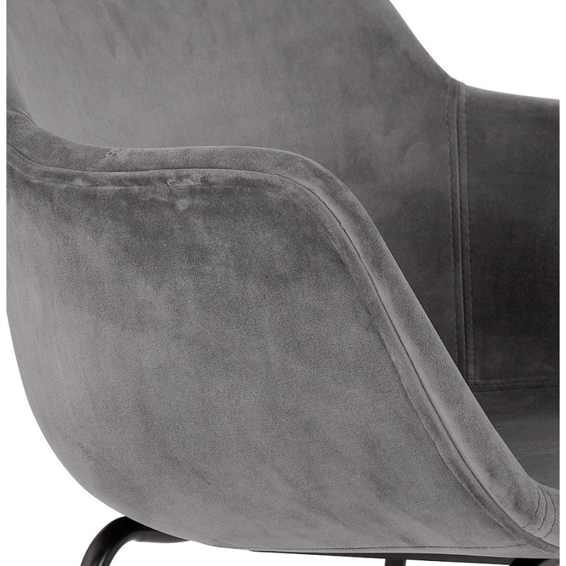 Design Barhocker mit schwarzen Metallfuß-Samtarmlehnen CALOI (grau) - image 62356