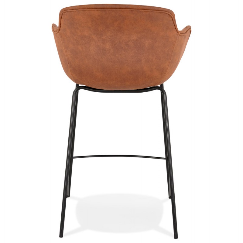 Design mid-height snack stool with black metal foot microfiber armrests TANOU MINI (brown) - image 62374