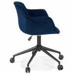 Chaise de bureau sur roulettes en velours pieds métal noirs CEYLAN (bleu)