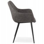 Chair with LENO black metal foot microfiber armrests (dark grey)