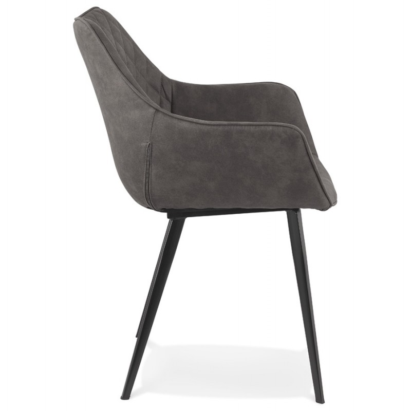 Stuhl mit Armlehnen aus schwarzem Metallfuß aus Mikrofaser LENO (dunkelgrau) - image 62776
