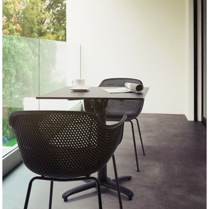 Stuhl mit Metallarmlehnen Indoor-Outdoor schwarze Metallfüße MACEO (schwarz) - image 62813