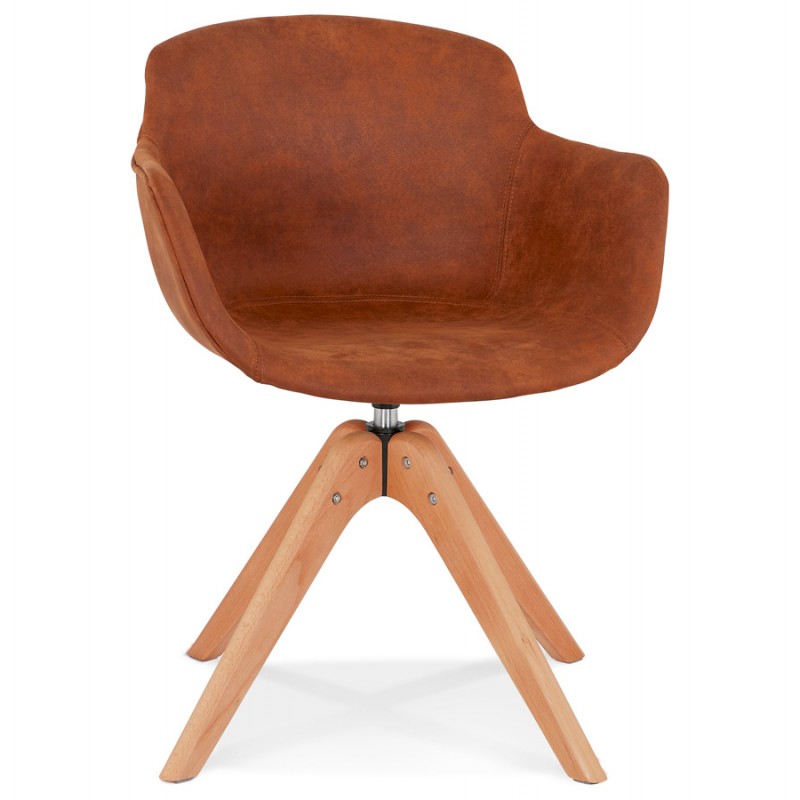 Chaise avec accoudoirs en microfibre pieds bois naturel AUXENCE (marron) - image 62828