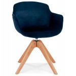 Stuhl mit Samt, Armlehnen, Füße, Naturholz, MANEL (blau)