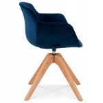 Chaise avec accoudoirs en velours pieds bois naturel MANEL (bleu)