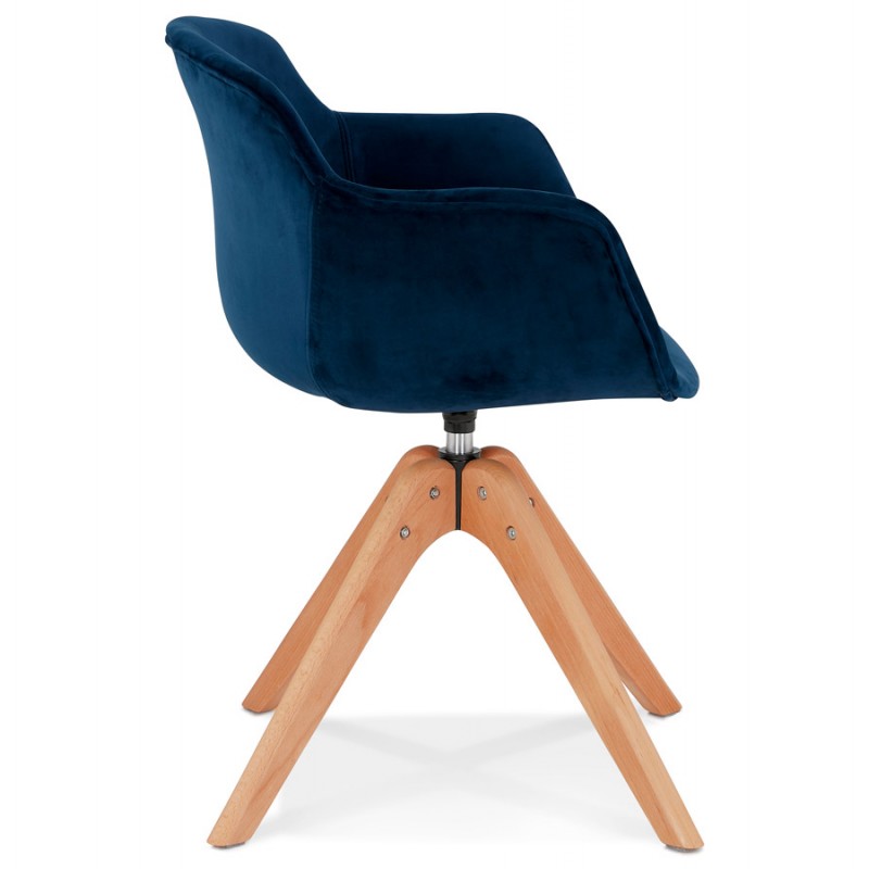 Chaise avec accoudoirs en velours pieds bois naturel MANEL (bleu) - image 62860