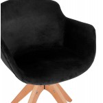 Chaise avec accoudoirs en velours pieds bois naturel MANEL (noir)