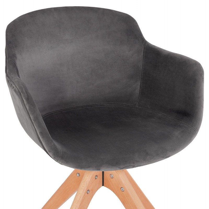 Chaise avec accoudoirs en velours pieds bois naturel MANEL (gris) - image 62883