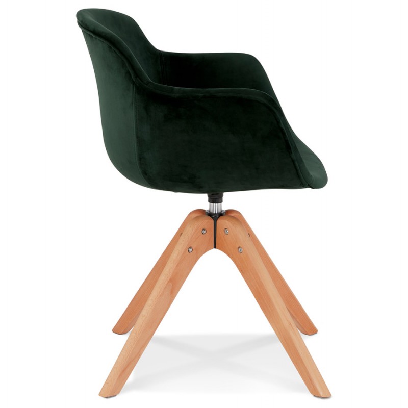 Chaise avec accoudoirs en velours pieds bois naturel MANEL (vert) - image 62890