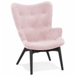 Sessel mit Ohren aus Samtfüßen aus schwarzem Holz EMRYS (rosa)