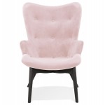 Armchair with ears in velvet feet black wood EMRYS (pink)