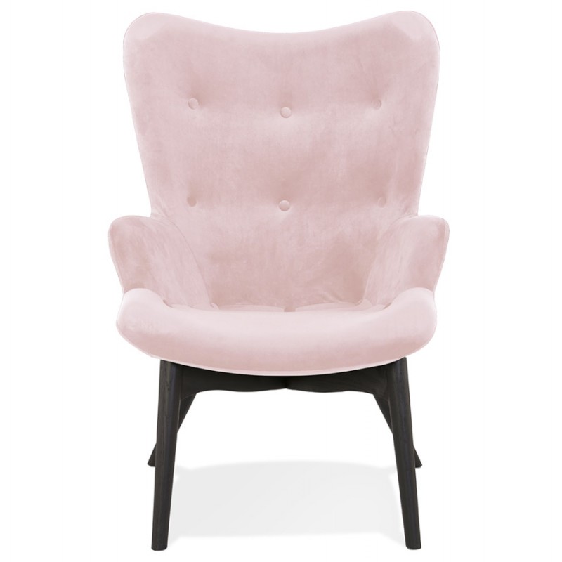 Armchair with ears in velvet feet black wood EMRYS (pink) - image 62899