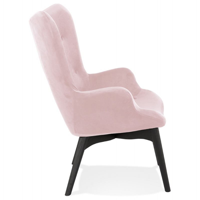 Armchair with ears in velvet feet black wood EMRYS (pink) - image 62900
