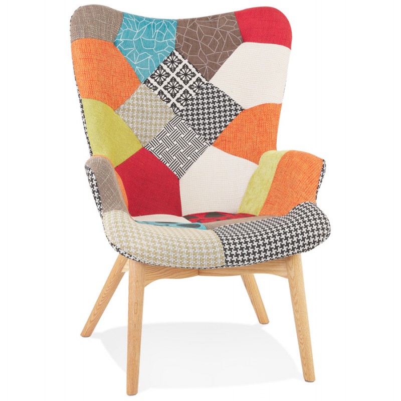 Patchwork ear armchair in natural wood foot fabric RHYS (multicolored) - image 62909