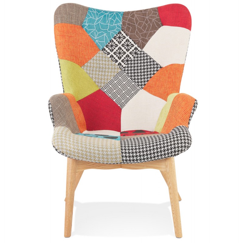 Patchwork ear armchair in natural wood foot fabric RHYS (multicolored) - image 62910