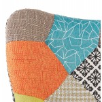 Fauteuil à oreilles patchwork en tissu pieds bois naturel RHYS (multicolore)