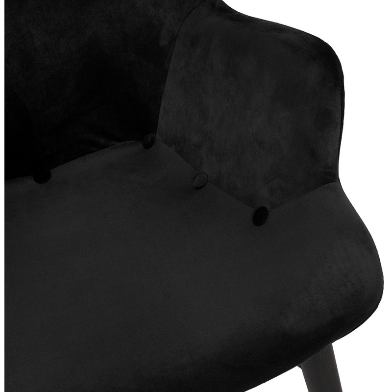 Fauteuil à oreilles en velours pieds bois noir EMRYS (noir) - image 62976