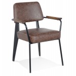 Stuhl mit Armlehnen Vintage-Füße schwarzes Metall PACO (braun)