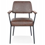 Chaise avec accoudoirs vintage pieds métal noir PACO (marron)