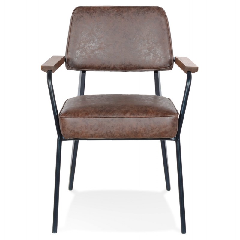 Chaise avec accoudoirs vintage pieds métal noir PACO (marron) - image 62982