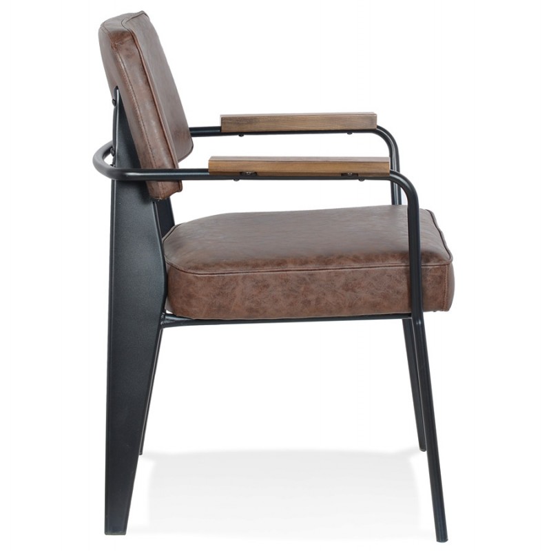 Chaise avec accoudoirs vintage pieds métal noir PACO (marron) - image 62983