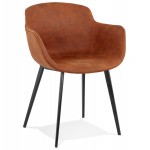 Chair with armrests in microfiber feet black metal EZIO (brown)