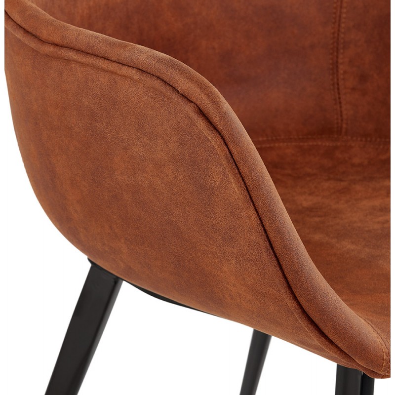 Chaise avec accoudoirs en microfibre pieds métal noir EZIO (marron) - image 63007
