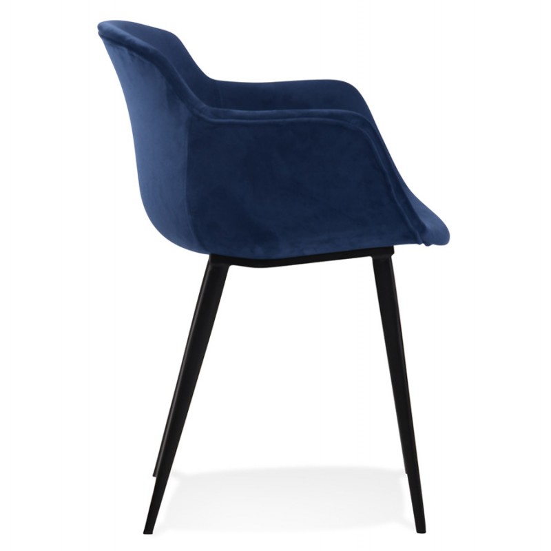 Chaise avec accoudoirs en velours pieds métal noir KEVAN (bleu) - image 63035