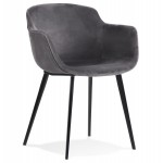 Stuhl mit Armlehnen aus schwarzem Metall mit Samtfüßen KEVAN (grau)