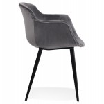 Chair with armrests in black metal velvet feet KEVAN (grey)