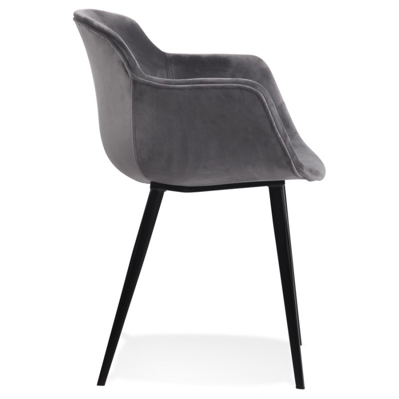 Stuhl mit Armlehnen aus schwarzem Metall mit Samtfüßen KEVAN (grau) - image 63047