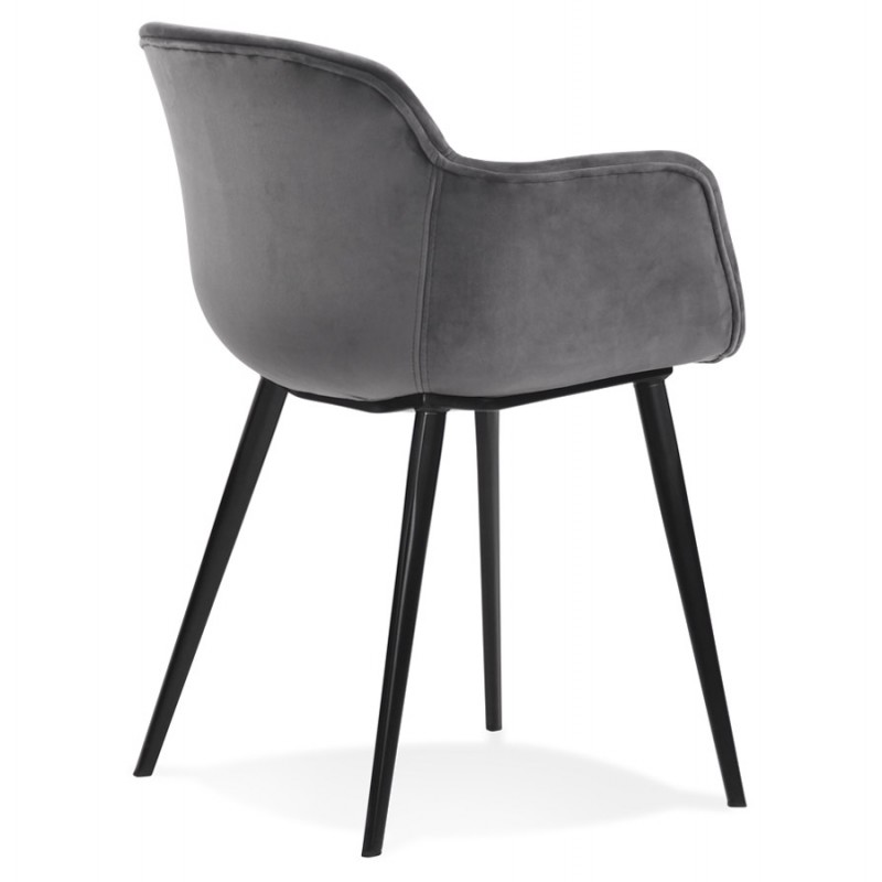 Stuhl mit Armlehnen aus schwarzem Metall mit Samtfüßen KEVAN (grau) - image 63048