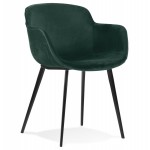 Chair with armrests in velvet feet black metal KEVAN (green)