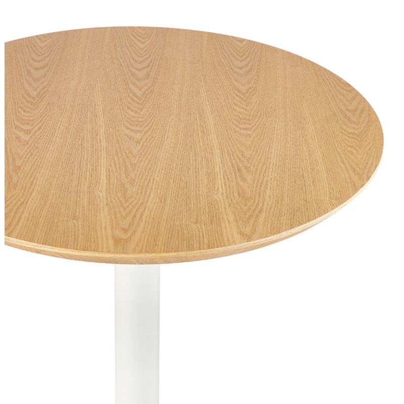 Tapa alta redonda de madera y pata de metal blanco ELVAN (Ø 60 cm) (natural) - image 63084