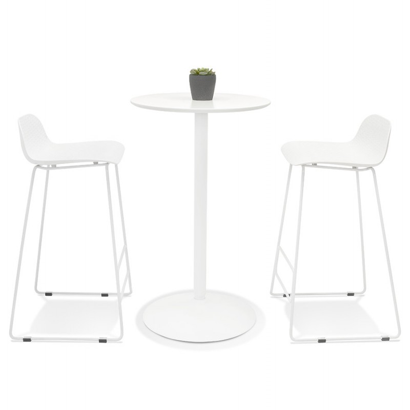 High round wooden top table and white metal leg NIELS (Ø 60 cm) (white) - image 63093