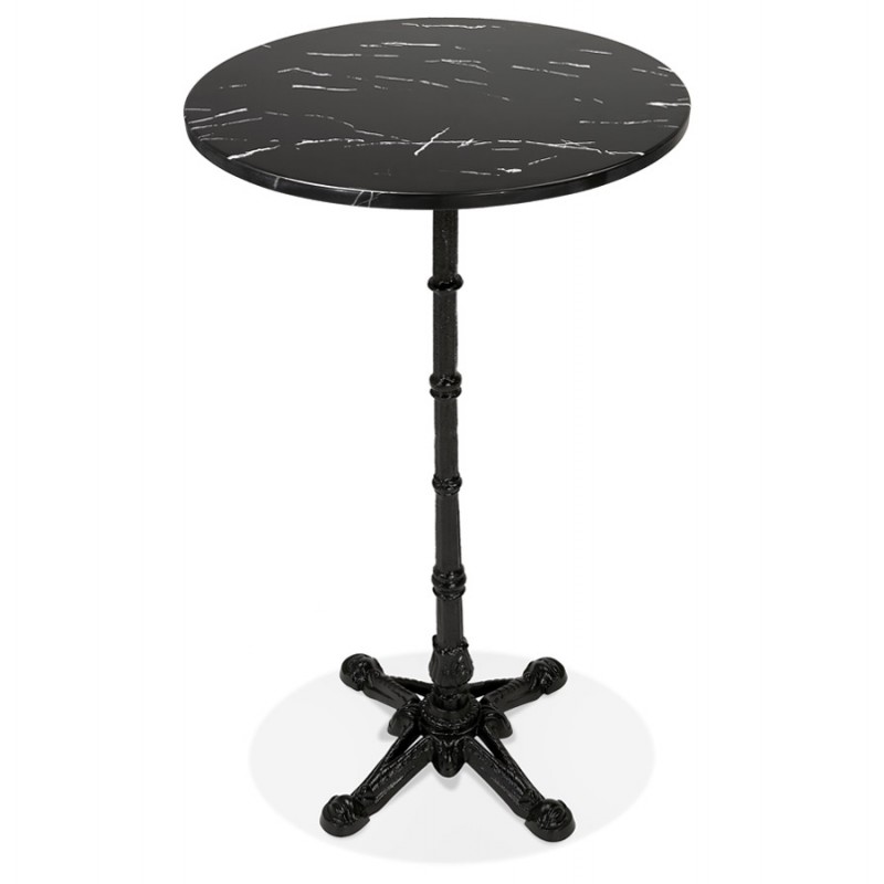 Tavolo alto rotondo effetto marmo pietra e piedino in ghisa nera AMOS (Ø 60 cm) (nero) - image 63109