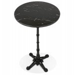 Tavolo alto rotondo effetto marmo pietra e piedino in ghisa nera AMOS (Ø 60 cm) (nero)