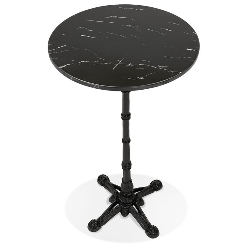 Tavolo alto rotondo effetto marmo pietra e piedino in ghisa nera AMOS (Ø 60 cm) (nero) - image 63110