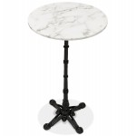 Tavolo alto rotondo effetto marmo effetto marmo e piede in ghisa nera AMOS (Ø 60 cm) (bianco)